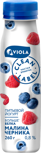 Йогурт питьевой VIOLA Clean Label с малиной и черникой 0,8%, без змж, 260г, изображение