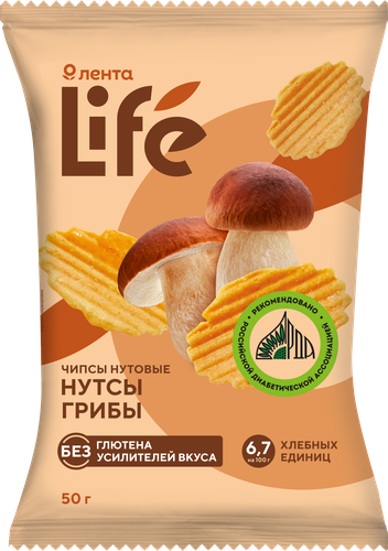 Чипсы нутовые ЛЕНТА LIFE Нутсы со вкусом грибы, 50г, вид