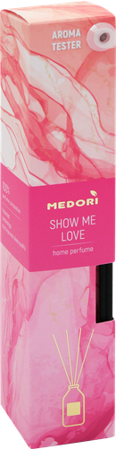 Аромадиффузор MEDORI Show Me Love, с микрофибровыми палочками, с пробником, 50мл, крупный план
