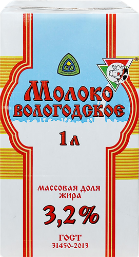 Молоко ультрапастеризованное ИЗ ВОЛОГДЫ 3,2%, без змж, 1000мл, вид