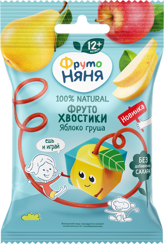 Фруктовые кусочки ФРУТОНЯНЯ ФрутоХвостики Яблоко-груша, с 12 месяцев, 15г, изображение