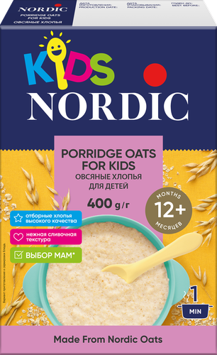 Хлопья овсяные NORDIC Kids, с 12 месяцев, 400г, фотография