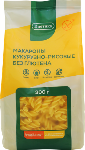 Макароны рисово-кукурузные безглютеновые ДИЕТИКА Спираль, 300г, вид