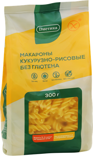 Макароны рисово-кукурузные безглютеновые ДИЕТИКА Спираль, 300г, крупный план