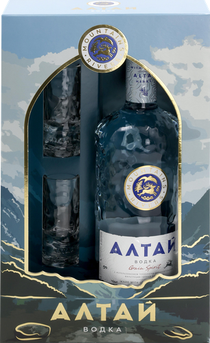 Водка АЛТАЙ 40%, с 2-мя рюмками, п/у, 0.7л, картинка