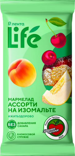 Мармелад желейный ЛЕНТА LIFE Ассорти, формовой в кокосовой стружке, на изомальте, 195г, детальное фото