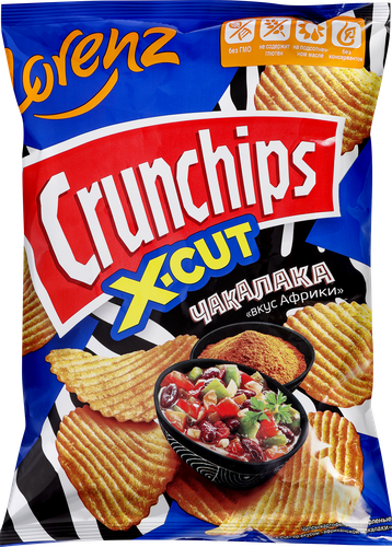 Чипсы картофельные LORENZ Crunchips X-Cut&nbsp;Чакалака, рифленые, 130г, крупный план
