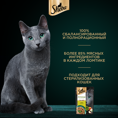 Корм влажный для взрослых кошек SHEBA Натуральная коллекция с уткой и добавлением яблок, 75г, детальное фото