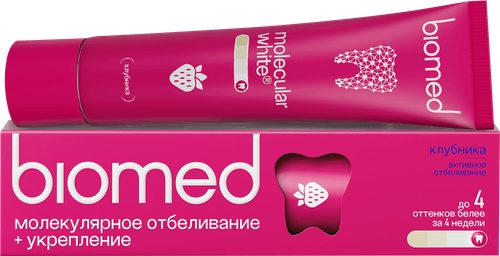 Зубная паста BIOMED Healthywhite Отбеливание и восстановление эмали Клубника, 65г, крупный план