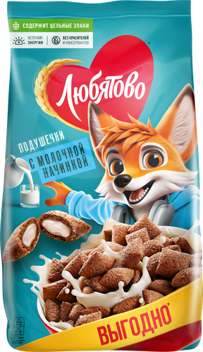 Готовый завтрак ЛЮБЯТОВО Подушечки с молочной начинкой, 500г, детальное фото
