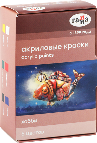 Краски акриловые декоративные ГАММА Хобби, 6 цветов, 20мл, Арт. 361797, изображение