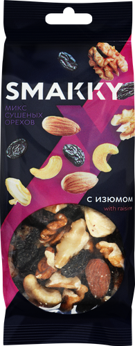 Смесь фруктово-ореховая SMAKKY микс сушеных орехов и изюма, 50г, вид