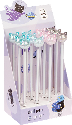 Ручка шариковая MESHU Crystal Kitten, синий, 0,7мм, с топпером, в ассортименте, картинка