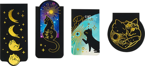 Закладки магнитные для книг MESHU Moon cat, софт-тач, фольга, 4шт, крупный план