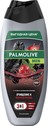 Гель для душа PALMOLIVE Men 3в1 Очищение и перезагрузка, для тела, волос и лица, 450мл, вид