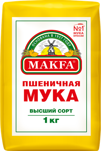 Мука пшеничная MAKFA хлебопекарная высший сорт, 1кг, фотография