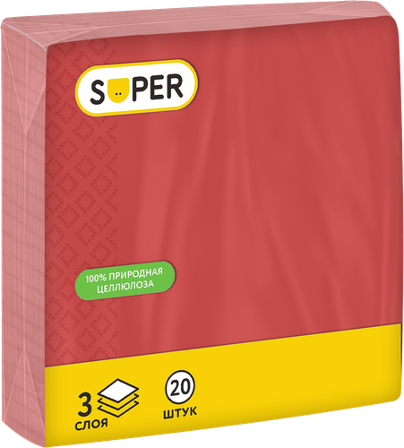 Салфетки бумажные SUPER Цветные 3-слоя, 33х33см, 20шт, вид