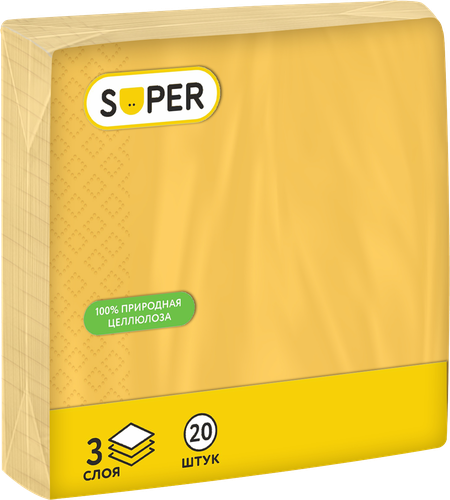Салфетки бумажные SUPER Цветные 3-слоя, 33х33см, 20шт, детальное фото
