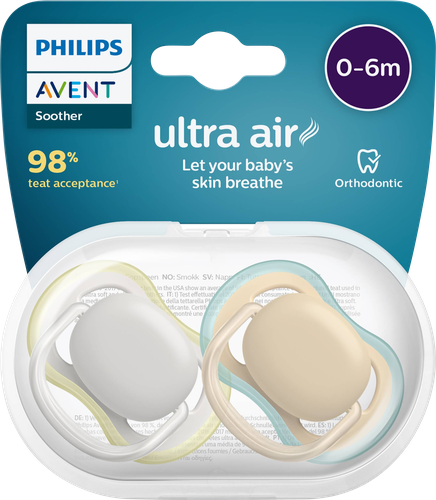Пустышка PHILIPS AVENT Ultra air, серая/персиковая, с 0 месяцев, Арт. SCF085/15, 2шт, картинка