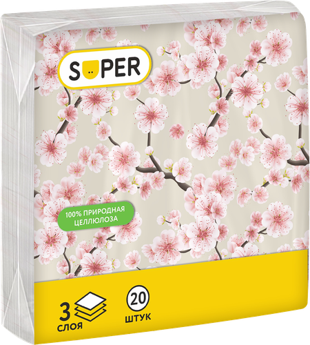 Салфетки бумажные SUPER Вдохновение 3-слоя, 33х33см, 20шт, вид