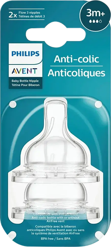 Соска для бутылочки PHILIPS AVENT Anti-colic средний поток, с 3 месяцев, Арт. SCY763/02, 2шт, фотография