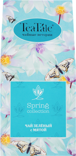 Чай зеленый TEATALE Garden Flowers Blue с мятой, листовой, 50г, крупный план
