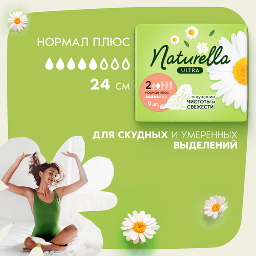 Прокладки гигиенические женские NATURELLA Ultra Normal Plus, 9шт, крупный план