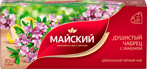 Чай черный МАЙСКИЙ Душистый чабрец с лимоном, 25пак, крупный план
