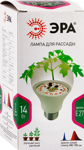 Фитолампа светодиодная для растений ЭРА FITO-14W-RB-E27-K красно-синий спектр, фото
