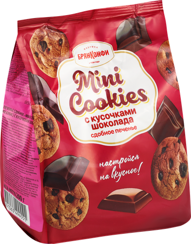 Печенье сдобное БРЯНКОНФИ Mini Cookies с кусочками шоколада, 200г, детальное фото