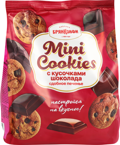 Печенье сдобное БРЯНКОНФИ Mini Cookies с кусочками шоколада, 200г, детальное фото