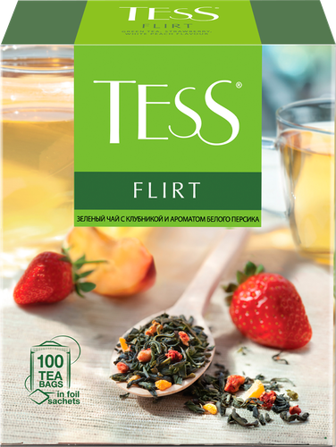 Чай зеленый TESS со вкусом белого персика и клубники, 100пак, картинка