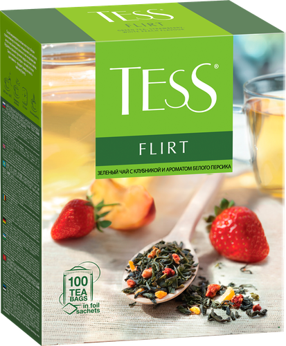 Чай зеленый TESS со вкусом белого персика и клубники, 100пак, вид