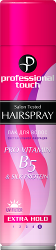 Лак для волос PROFESSIONAL TOUCH Pro-vitamin B5&Silk Protein, экстрасильная фиксация, 265мл, картинка