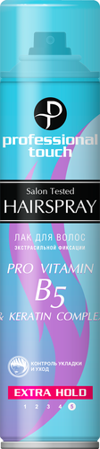Лак для волос PROFESSIONAL TOUCH Pro-vitamin B5&Keratin Complex, экстрасильная фиксация, 265мл, изображение