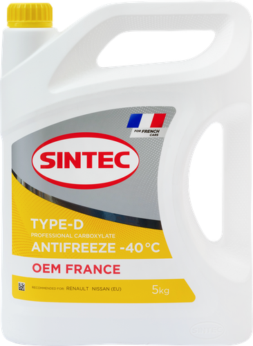 Антифриз SINTEC Oem France Type-D yellow до -40, 5кг, крупный план