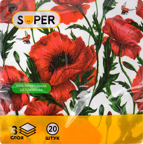 Салфетки бумажные SUPER Стиль 3-слоя, 33х33см, 20шт, фотография