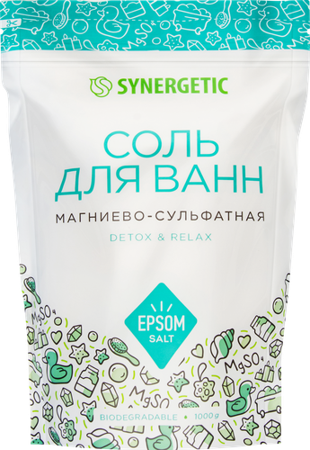 Соль для ванн SYNERGETIC магниево-сульфатная, 1кг, детальное фото