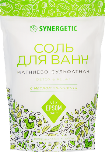 Соль для ванн SYNERGETIC магниево-сульфатная с маслом эвкалипта, 1кг, вид