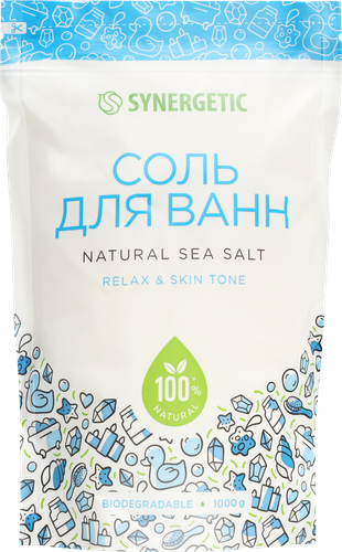 Соль для ванн SYNERGETIC Натуральная, 1кг, крупный план