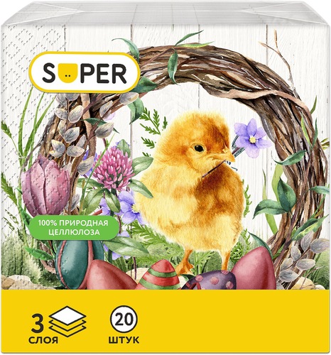 Салфетки бумажные SUPER Пасхальный 3-слоя, 33см, 20шт, детальное фото