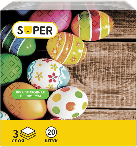 Салфетки бумажные SUPER Пасхальный 3-слоя, 33см, 20шт, вид