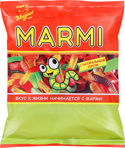 Мармелад жевательный МАРМИ с соком в форме червяков, 100г, крупный план