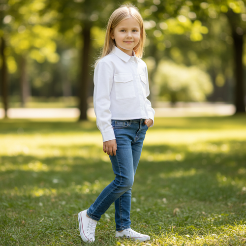 Блузка для девочки INWIN Kids, белая, Арт. BTS25506-03, крупный план