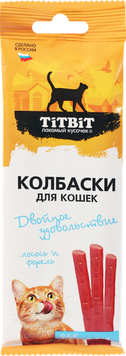 Лакомство для кошек TITBIT Колбаски Лосось и форель, 45г, фото