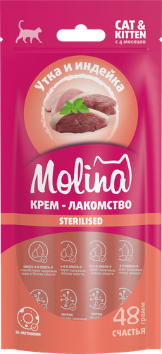Крем–лакомство для взрослых кошек MOLINA Здоровье мочевыводящей системы, с уткой и индейкой, 48г, фотография
