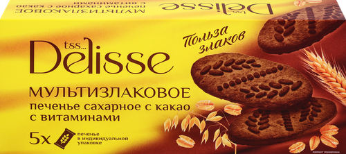 Печенье сахарное DELISSE мультизлаковое с какао, 225г, картинка