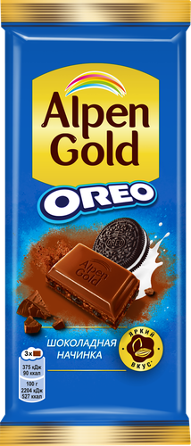 Шоколад молочный ALPEN GOLD с кусочками печенья Oreo, 85г, картинка