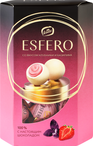 Конфеты ESFERO из белого шоколада, со вкусом клубники и базилика, 186г, крупный план