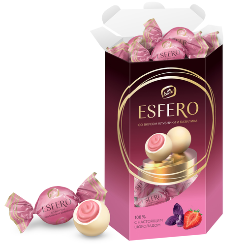 Конфеты ESFERO из белого шоколада, со вкусом клубники и базилика, 186г, фотография